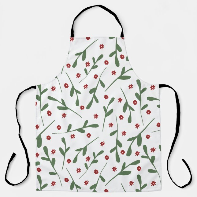 Rote Blume, Muster der grünen Blätter Schürze (Vorderseite)