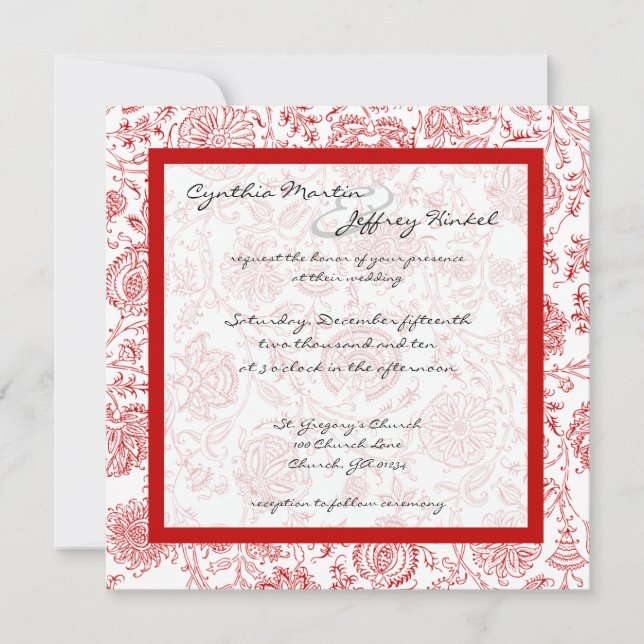 Rote Blume Muster Hochzeitseinladungen Einladung (Vorderseite)