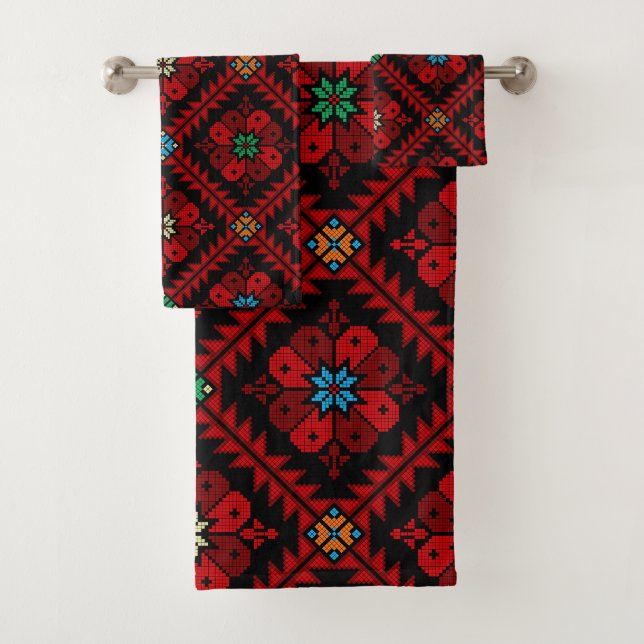 Rote Blume Palästina Stickerei täreez Muster Badhandtuch Set (Insitu)