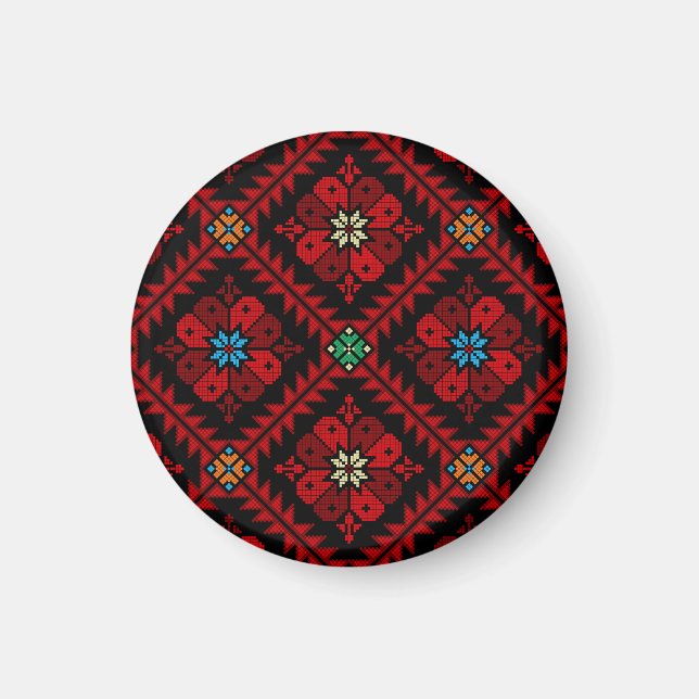 Rote Blume Palästina Stickerei täreez Muster Magnet (Vorne)