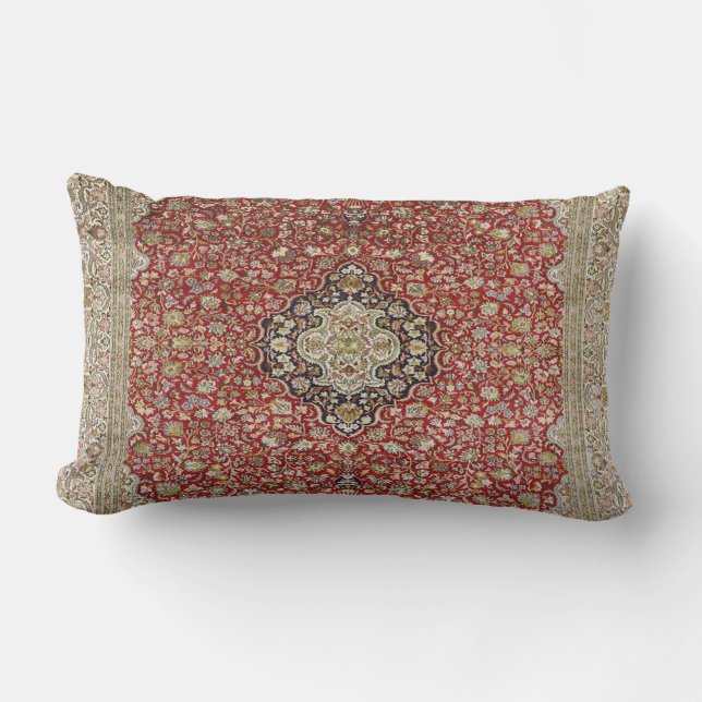 Rote Blume Persischer Türkischer Rug Print Lendenkissen (Vorderseite)