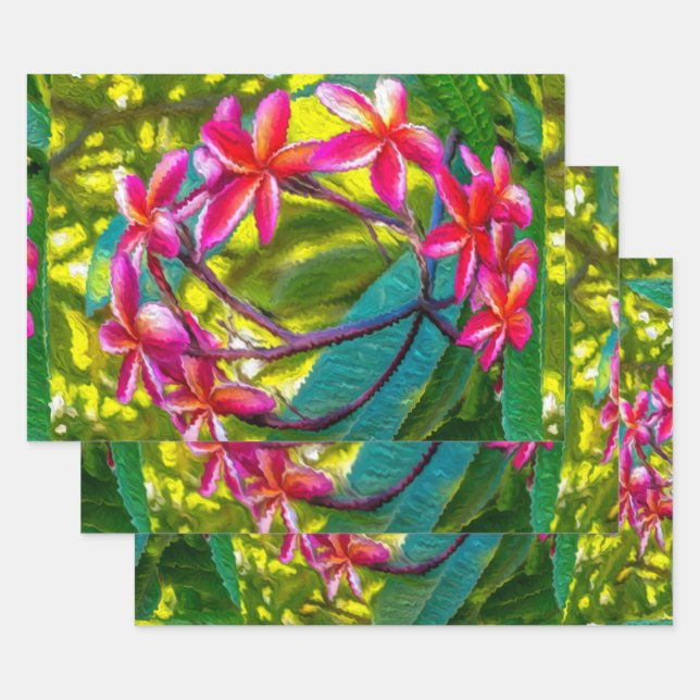Rote Blume Plumeria Pattern Geschenkpapier Set (Set)