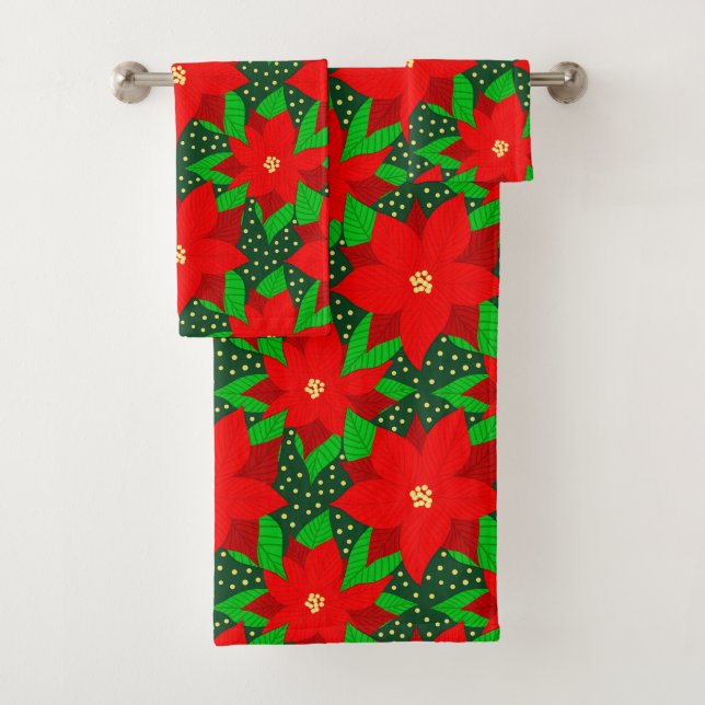 Rote Blume Poinsettia Muster Badhandtuch Set (Insitu)