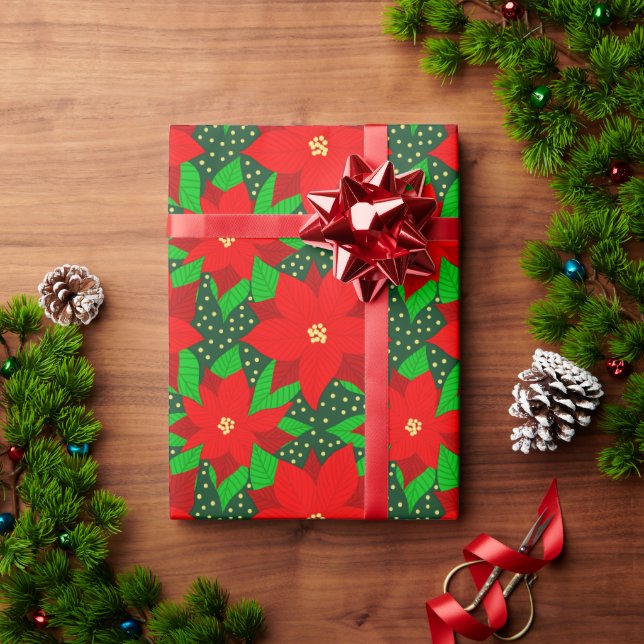 Rote Blume Poinsettia Muster Geschenkpapier (Feiertagsgeschenk)