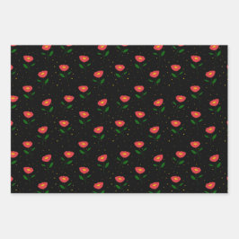 Rote Blume Poppies Geschenkpapier Set