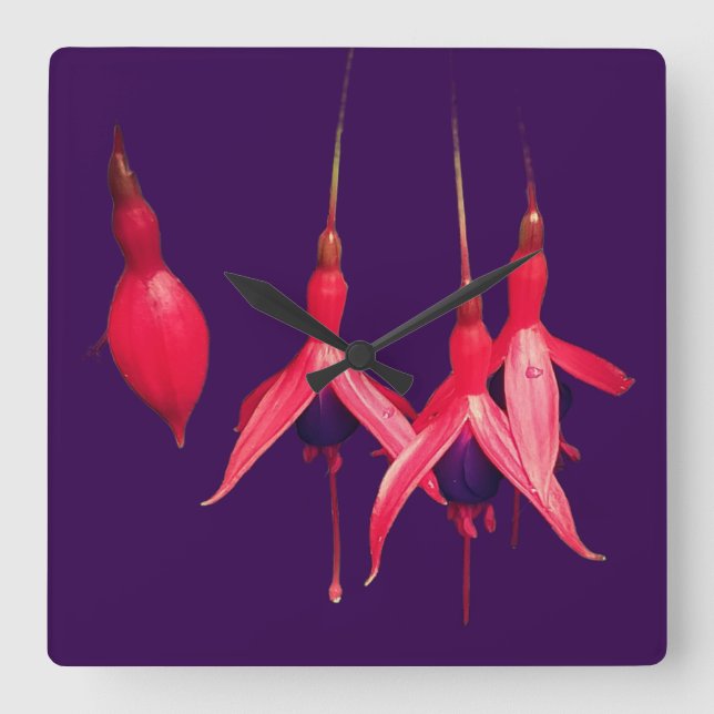 Rote Blume Quadratische Wanduhr (Vorderseite)