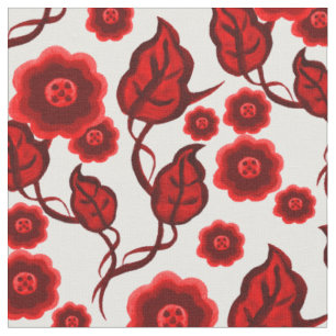 Rote Blume/rote Blätter/Folkloreblume 2 Stoff