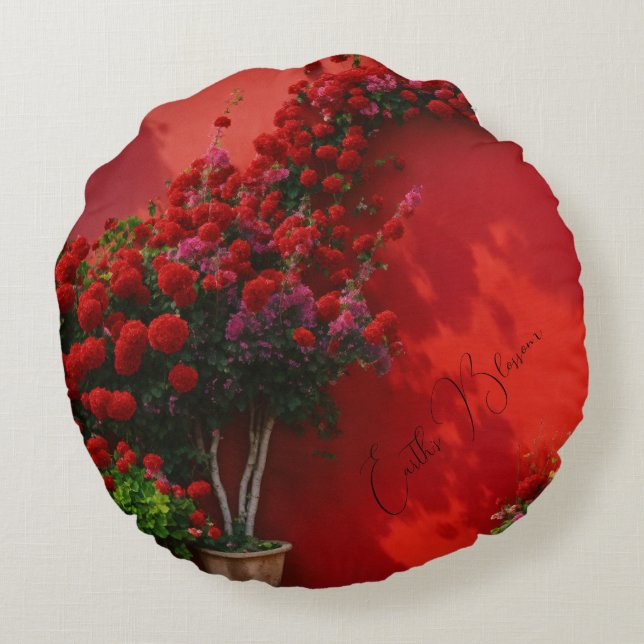 Rote Blume Rundkissen Rundes Kissen (Rückseite)