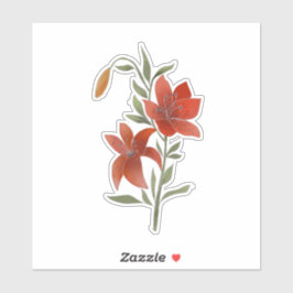 Rote Blume, Tigerlilie, Blume und Blätter Aufkleber