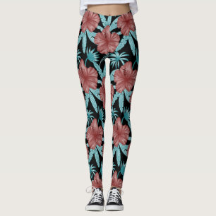 Rote Blume tropisches nahtloses Muster und blaue B Leggings