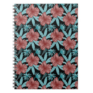 Rote Blume tropisches nahtloses Muster und blaue B Notizblock