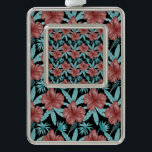 Rote Blume tropisches nahtloses Muster und blaue B Rahmen-Ornament Silber<br><div class="desc">Liebe du Blumenmuster? Gefallen dir Blume und Rose? Dieses nahtlose Blumenmuster wird Ihren Sommerferien etwas Spaß machen. Es passt dir, wenn du am Strand sitzt. Blumenmuster geben immer den Eindruck von Freude und Glück. Sie können es als Geschenk an Ihre Freunde, die Liebe Blume, Rose und Blätter. Tropisch rote Blume...</div>