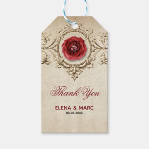 Rote Blume und beige Ornamente Geschenkanhänger