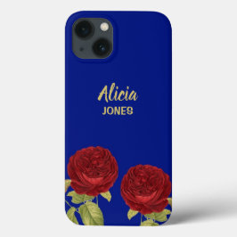 Rote Blume und Blätter blau Case-Mate iPhone Hülle
