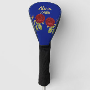 Rote Blume und Blätter blau Golf Headcover