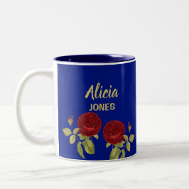 Rote Blume und Blätter blau Zweifarbige Tasse