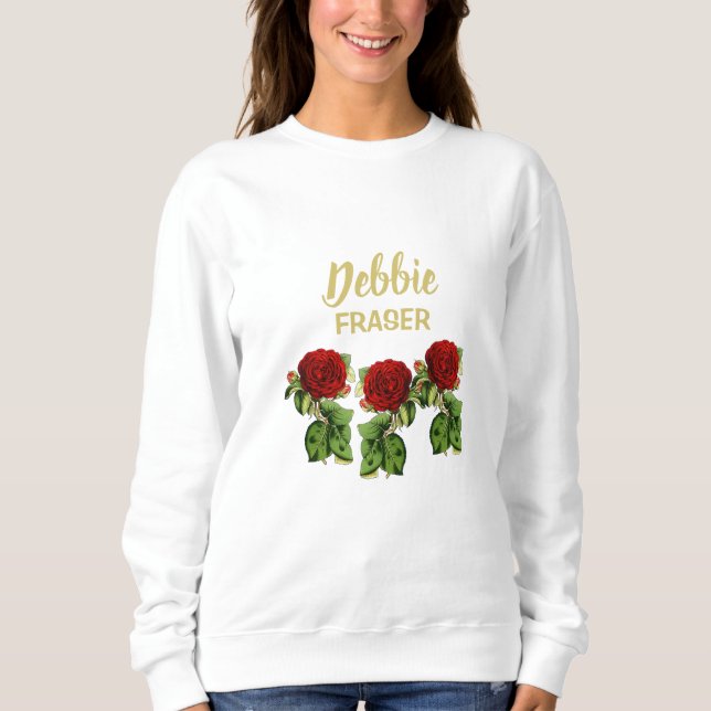Rote Blume und grüne Blätter individuelle Name Sweatshirt (Vorderseite)