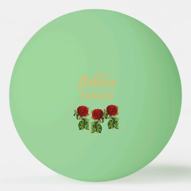 Rote Blume und grüne Blätter individuelle Name Tischtennisball (Vorderseite)