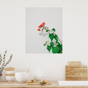 Rote Blume und grüne Blätter Minimalistisch botani Poster
