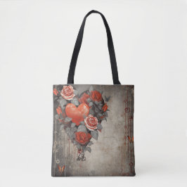 ROTE BLUME UND HERZEN TASCHE