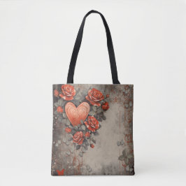 ROTE BLUME UND HERZEN TASCHE