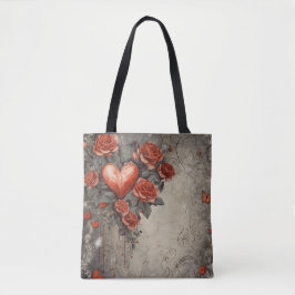 ROTE BLUME UND HERZEN TASCHE