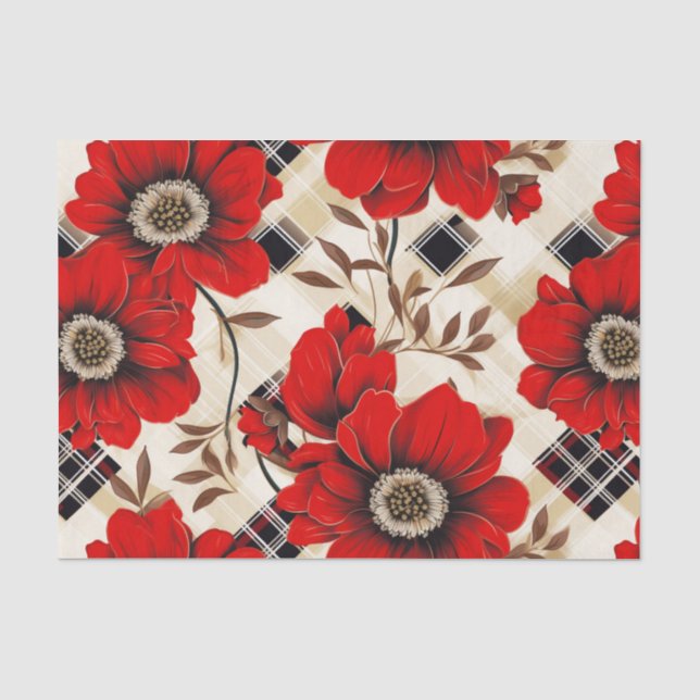 Rote Blume und karierte Seidenpapier (Vorderseite)