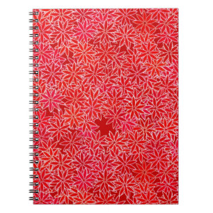 Rote Blume und Korallen, dunkelroter Hintergrund Notizblock