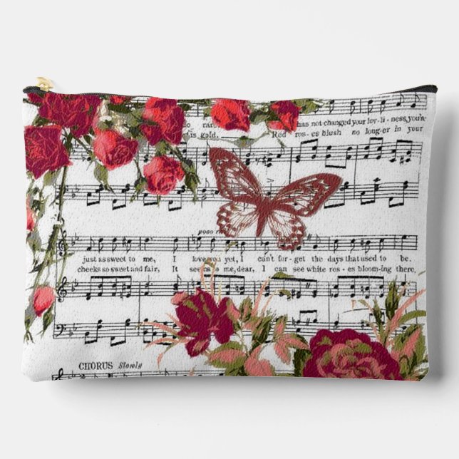 Rote Blume und Musik Zubehörtasche (Vorderseite)
