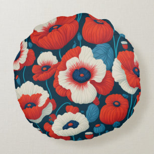Rote Blume und Pflaumen Rundes Kissen