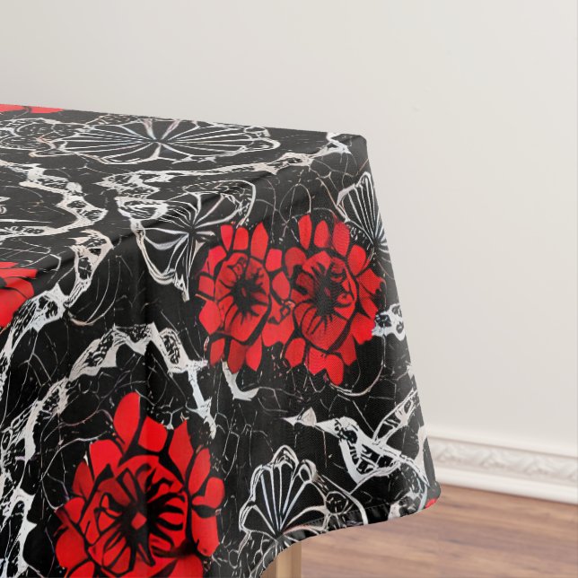 Rote Blume und schwarze Spitzen Nahtloses Muster Tischdecke (Beispiel)