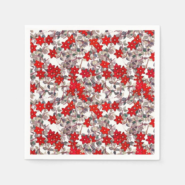 Rote Blume und silbergraue Blätter Serviette (Vorderseite)