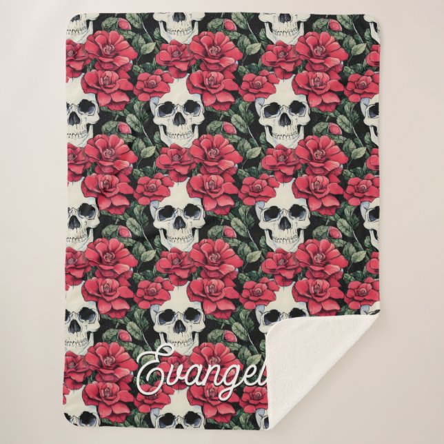 Rote Blume und Skulpturen Wasserfarbe Sherpadecke (Vorderseite)