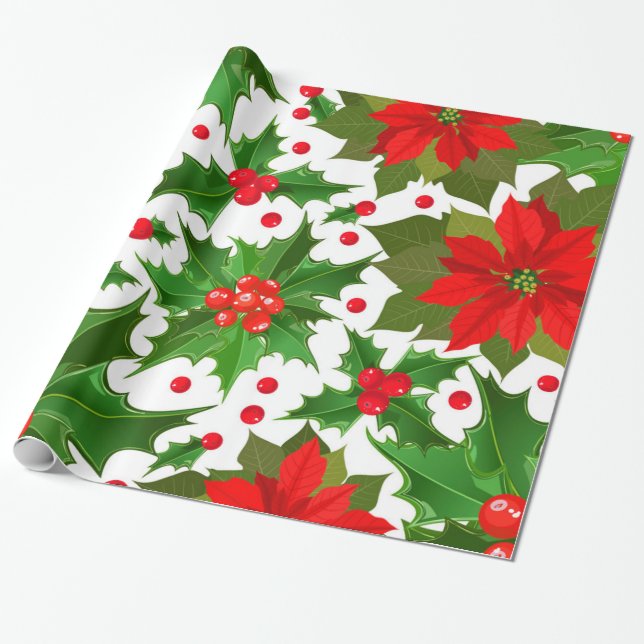 Rote Blume und Weihnachtsfeier Geschenkpapier (Ungerollt)