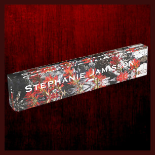 Rote Blume, Wildblumen und Steine, Name, Acryl Namensplakette