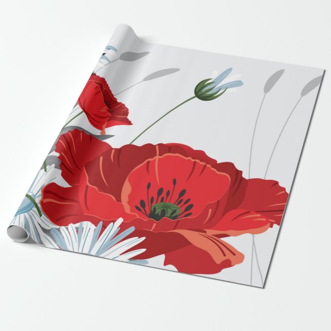 Rote Blume winden Papier Geschenkpapier (Ungerollt)