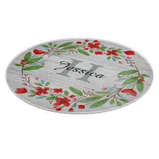 Rote Blume Wreath Rustikale Personalisiert Schneidebrett