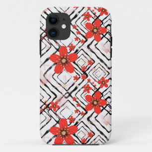 Rote Blumen auf weißem, schwarzem Hintergrund. Case-Mate iPhone Hülle