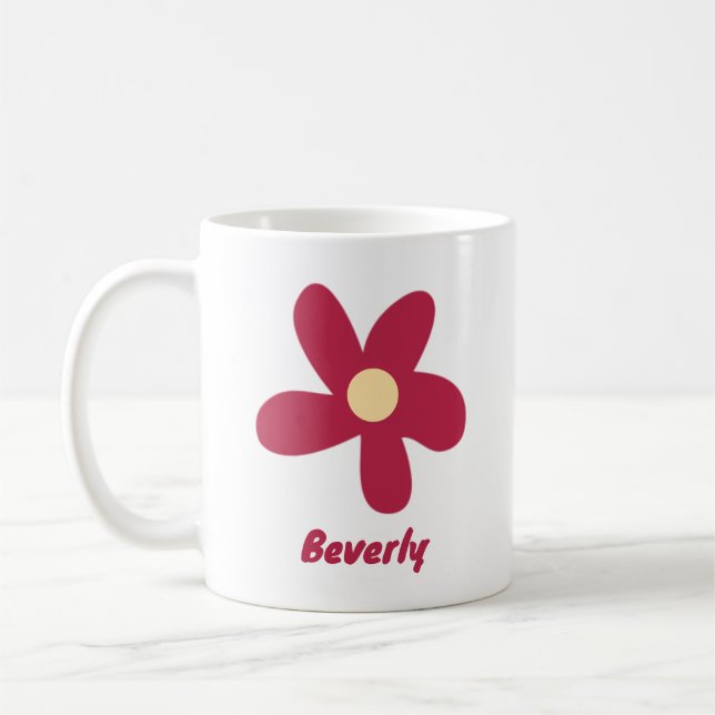 Rote Blumen-Doodle mit Namen oder anderem Text Kaffeetasse (Links)