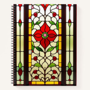 Rote Blumen Elegante Glasmalerei Notizbuch