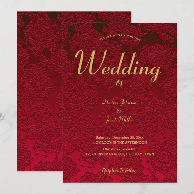 Rote Blumen Elegante Moderne Hochzeit Einladung (Vorne/Hinten)