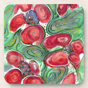 Rote Blumen Fantasie Untersetzer