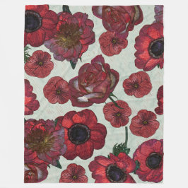 Rote Blumen Fleece-Decke, groß Fleecedecke