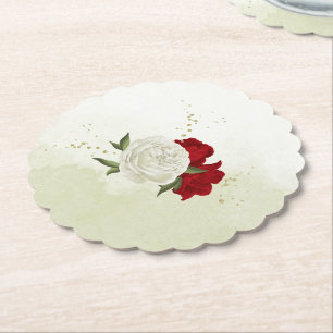 rote Blumen grüne Blätter Hochzeit Untersetzer