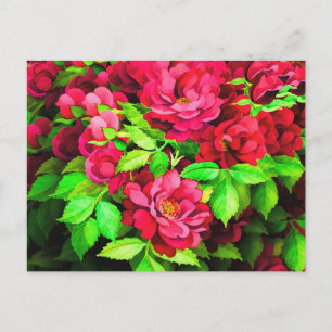 Rote Blumen Grüne Blätter Malerei Postkarte