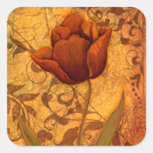 Rote Blumen II Quadratischer Aufkleber
