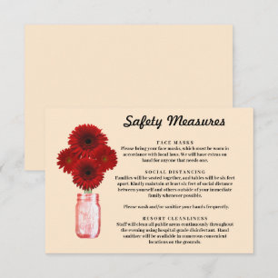 Rote Blumen im Mason-Glas Sicherheitsmaßnahmen Begleitkarte