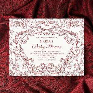 Rote Blumen klassische Vintage-Babyparty Einladung