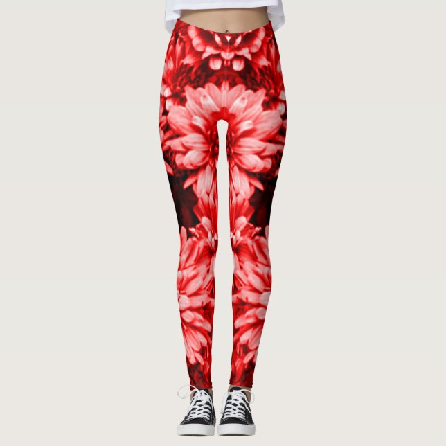 Rote Blumen-Leggings Leggings (Vorderseite)