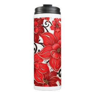Rote Blumen Muster Thermo-Tumbler Thermosbecher